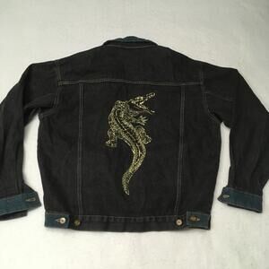 El General Denim embroidered graphic  Jean Jacket Embroidered CROC GATOR small